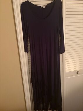 Spense Deep Purple Long-Sleeve Fringe Maxi Dress